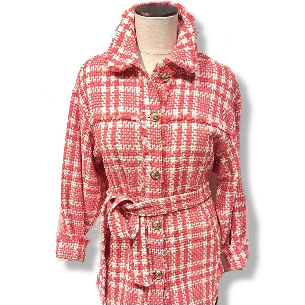 Zara Pink and White Plaid Jacket